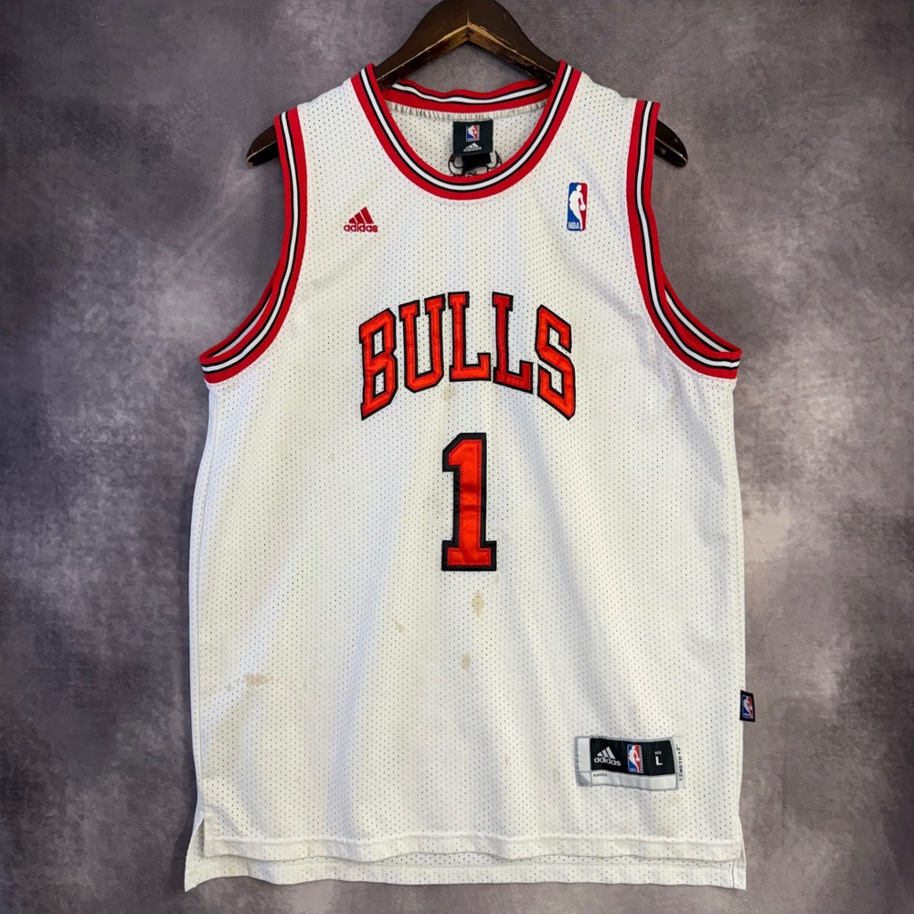 Adidas Chicago Bulls Derrick Rose 1 NBA Jersey White Mesh Swingman Mens Large